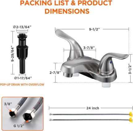 4 Inch Centreset Basin Mixer with Pop-Up Drain – Brushed Nickel, Twin Handle