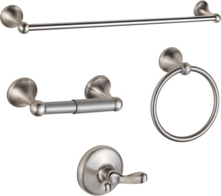 4-Piece Brushed Nickel Set with Adjustable Towel Bar