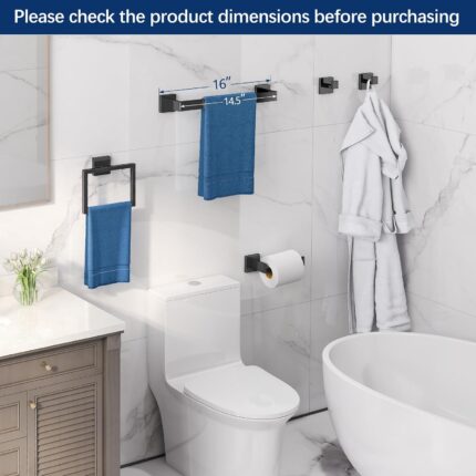 5-Piece Black Stainless Towel Rack Set – 16 Inch, Wall Mounted