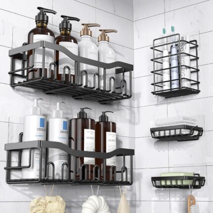Adhesive Shower Caddy Set of 5 – Rustproof Stainless, No Drilling