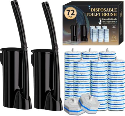 Disposable Toilet Brush System with Holder – 72 Refills, Pack of 2