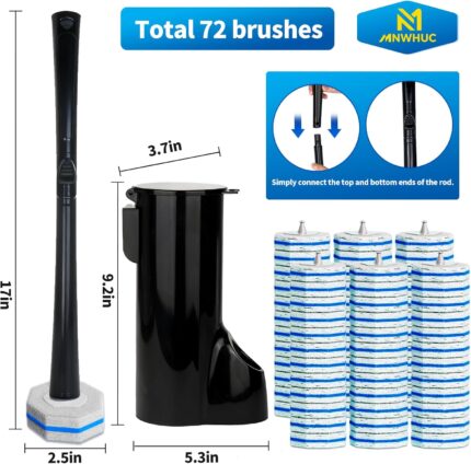 Disposable Toilet Brush System with Holder – 72 Refills, Pack of 2