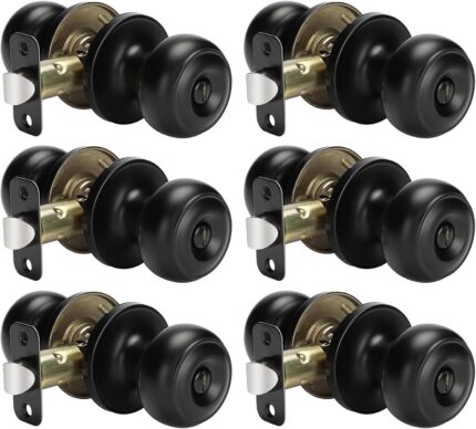 Privacy Door Knobs – Matte Black Round, Pack of 6