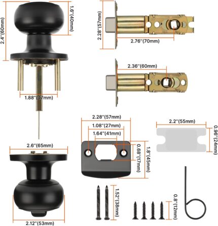Privacy Door Knobs – Matte Black Round, Pack of 6