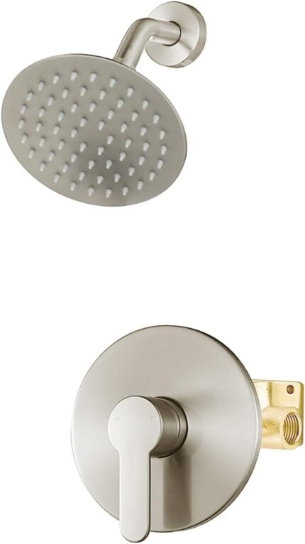 Shower Faucet Set with 6 Inch Head and Valve – Brushed Nickel